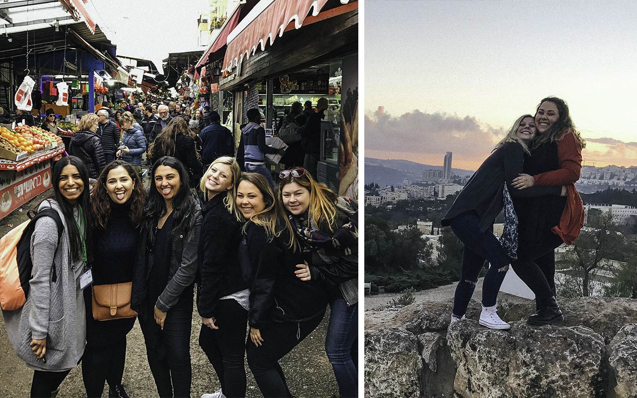 Haley Abruzzese with members of her Birthright Israel bus in the Shuk in 2016