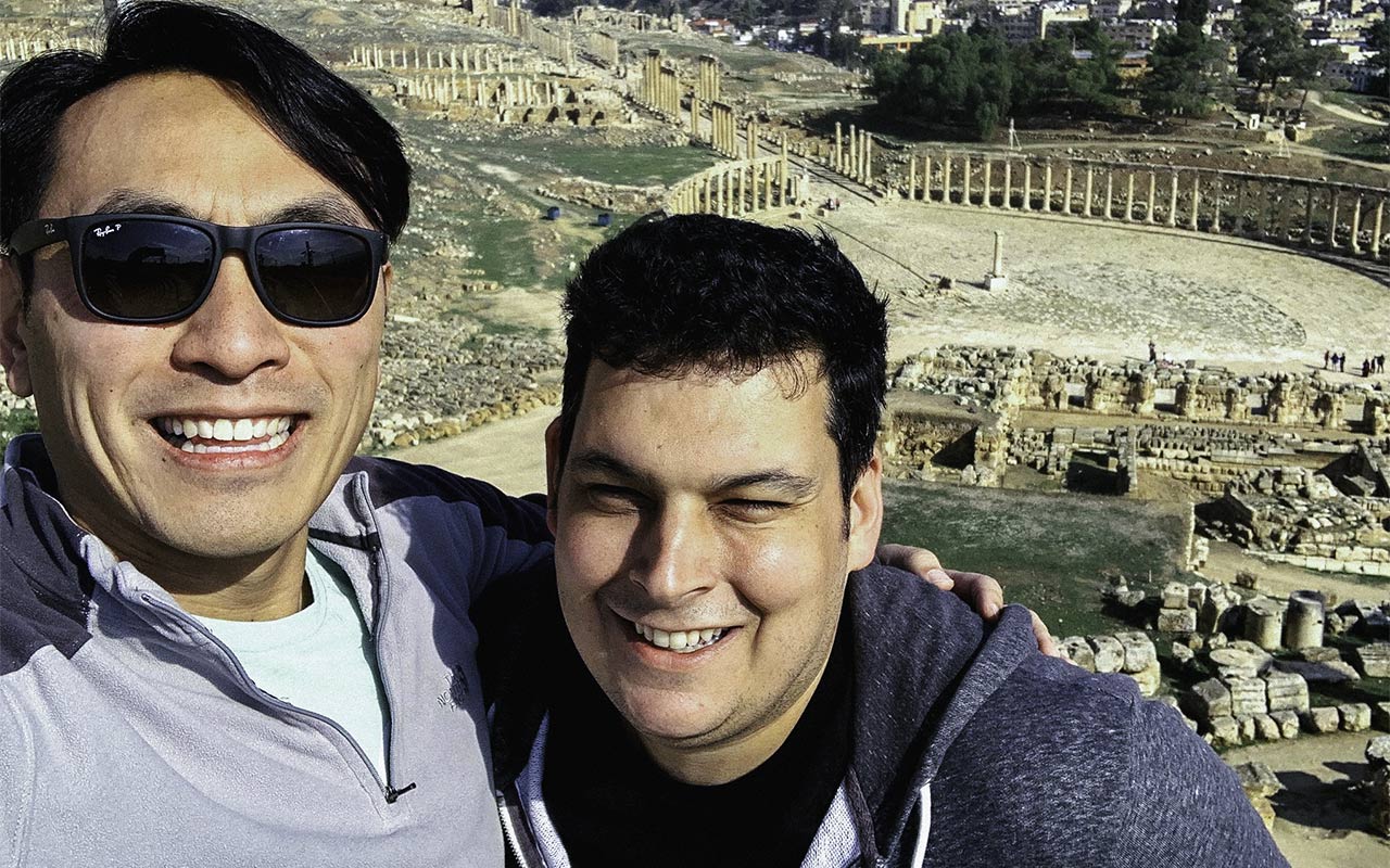 Alex Lin Goldsmith in Beit She’an near Galilee with his husband Danny on their Birthright Israel trip with Honeymoon Israel