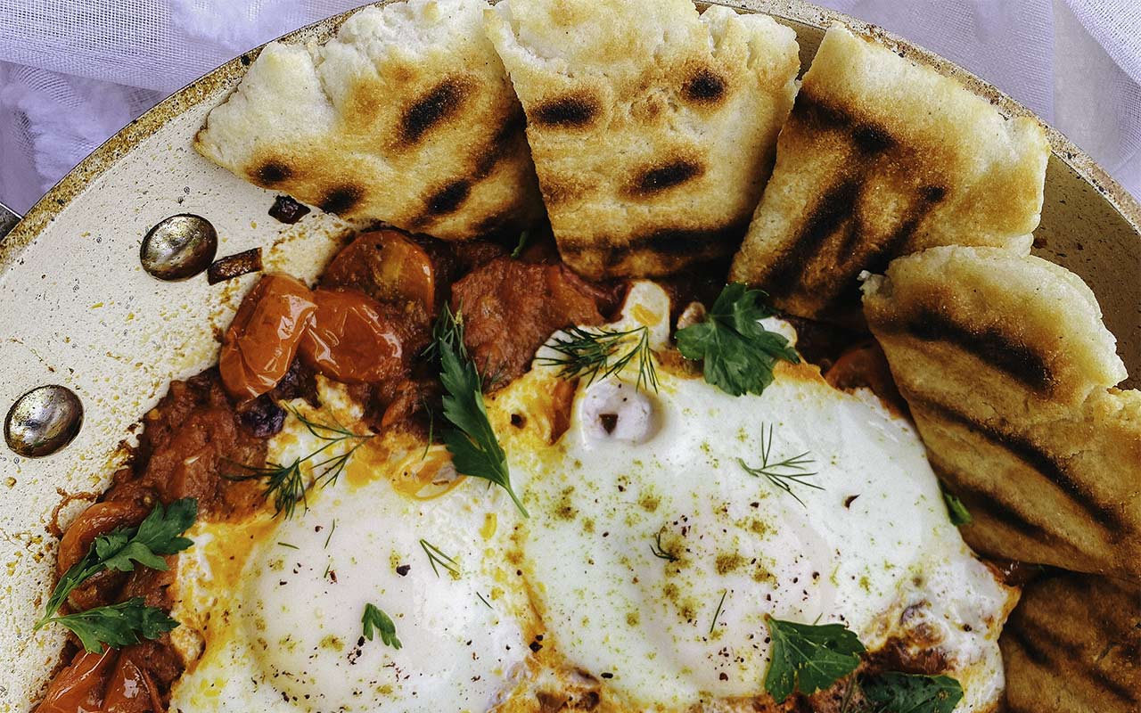 Birthright Israel alumna Carly Alterman's Shakshuka with pita bread recipe