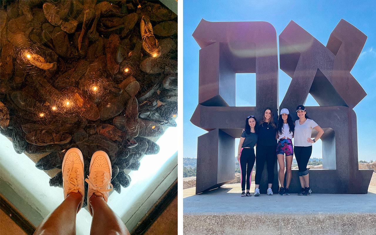 Birthright Israel alumna Alana Wortsman at Yad Vashem and at the Ahava sculpture in Jerusalem in the summer of 2021