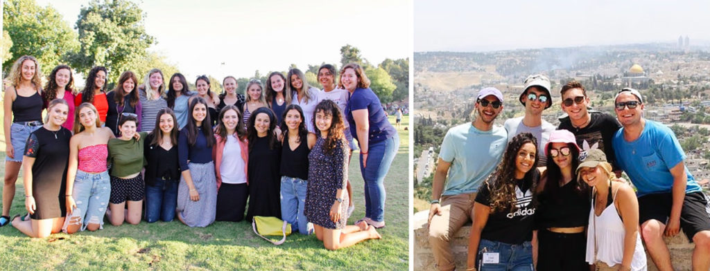 A collage of photos of Gabriela Cohen with her Birthright Israel group in Jerusalem