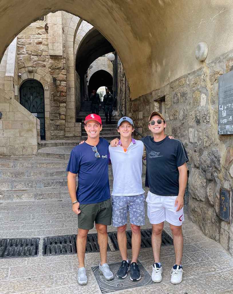Spencer, Tyler, and Drew Krantz in the Old City on their Birthright Israel trip